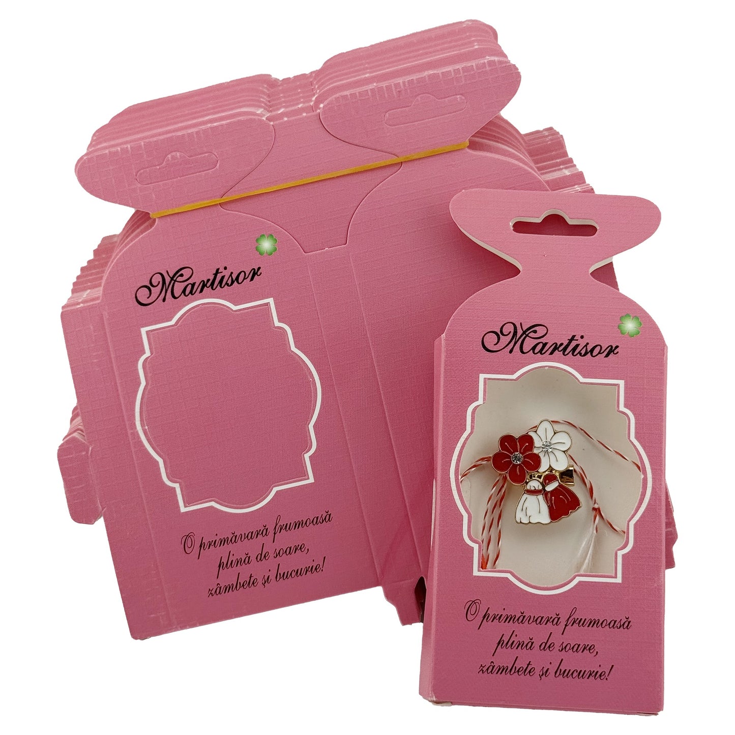 Ambalaje pentru Bratara Martisoare, Klevo, Set 200 Bucati, Cutii Brosa, Model Uniton, Roz