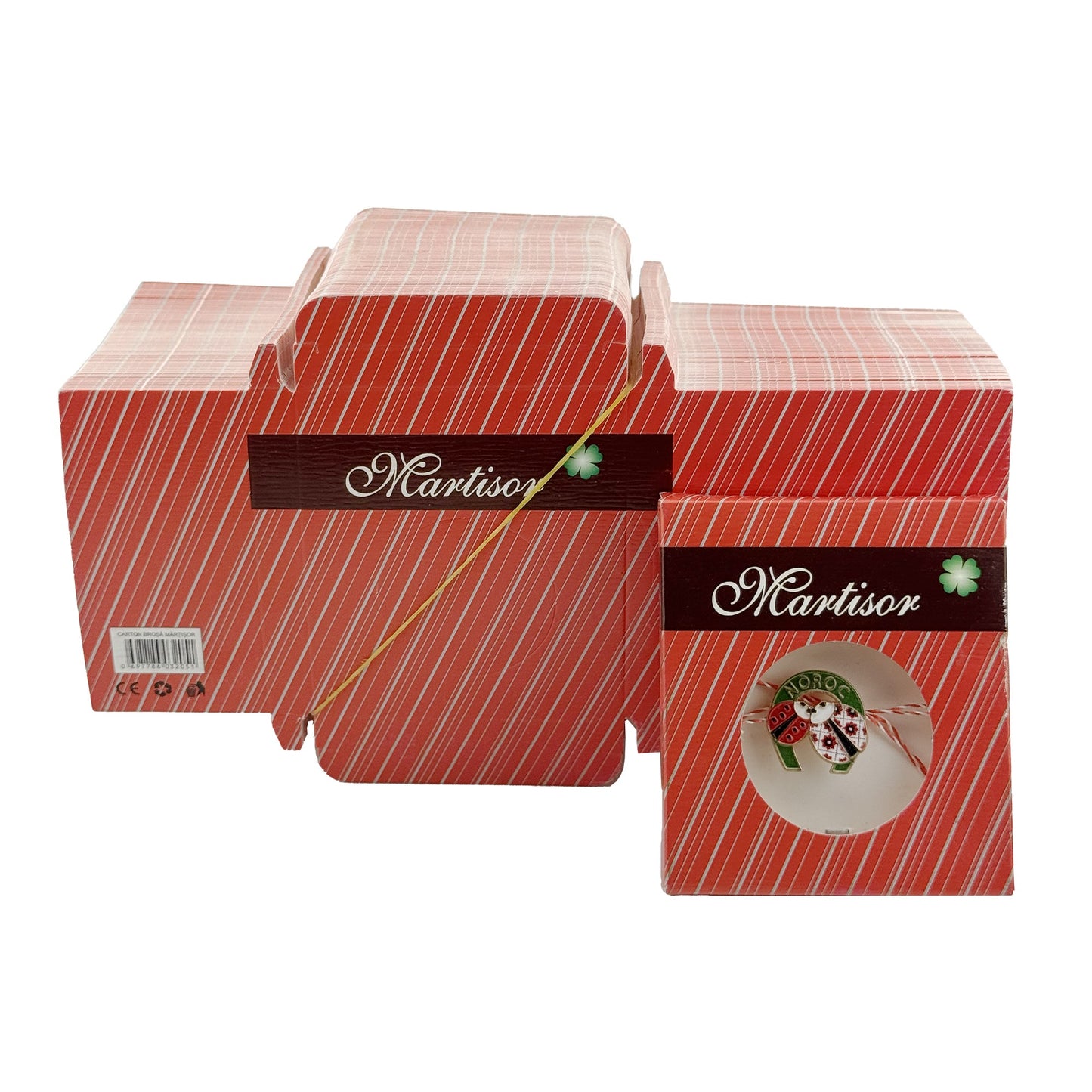 Ambalaje de Carton pentru Martisoare, Klevo, Set 200 Bucati, Cutii pentru Brosa Martisor, Model Rosu, 8 x 7 cm,  Decupaj Central Rotund