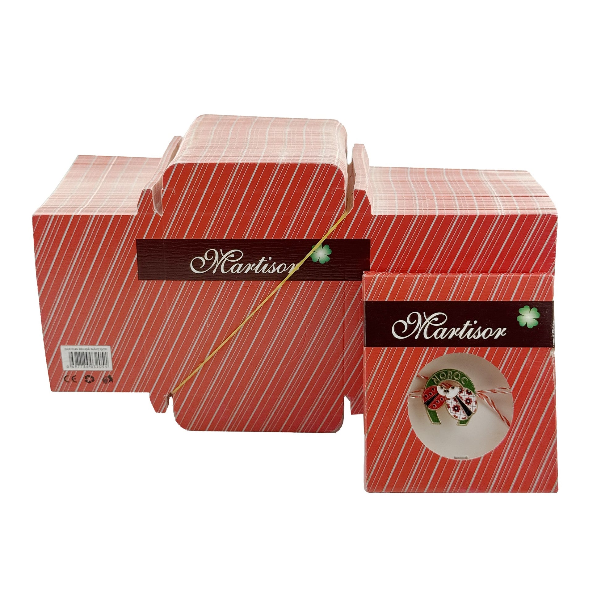 Ambalaje de Carton pentru Martisoare, Klevo, Set 200 Bucati, Cutii pentru Brosa Martisor, Model Rosu, 8 x 7 cm,  Decupaj Central Rotund