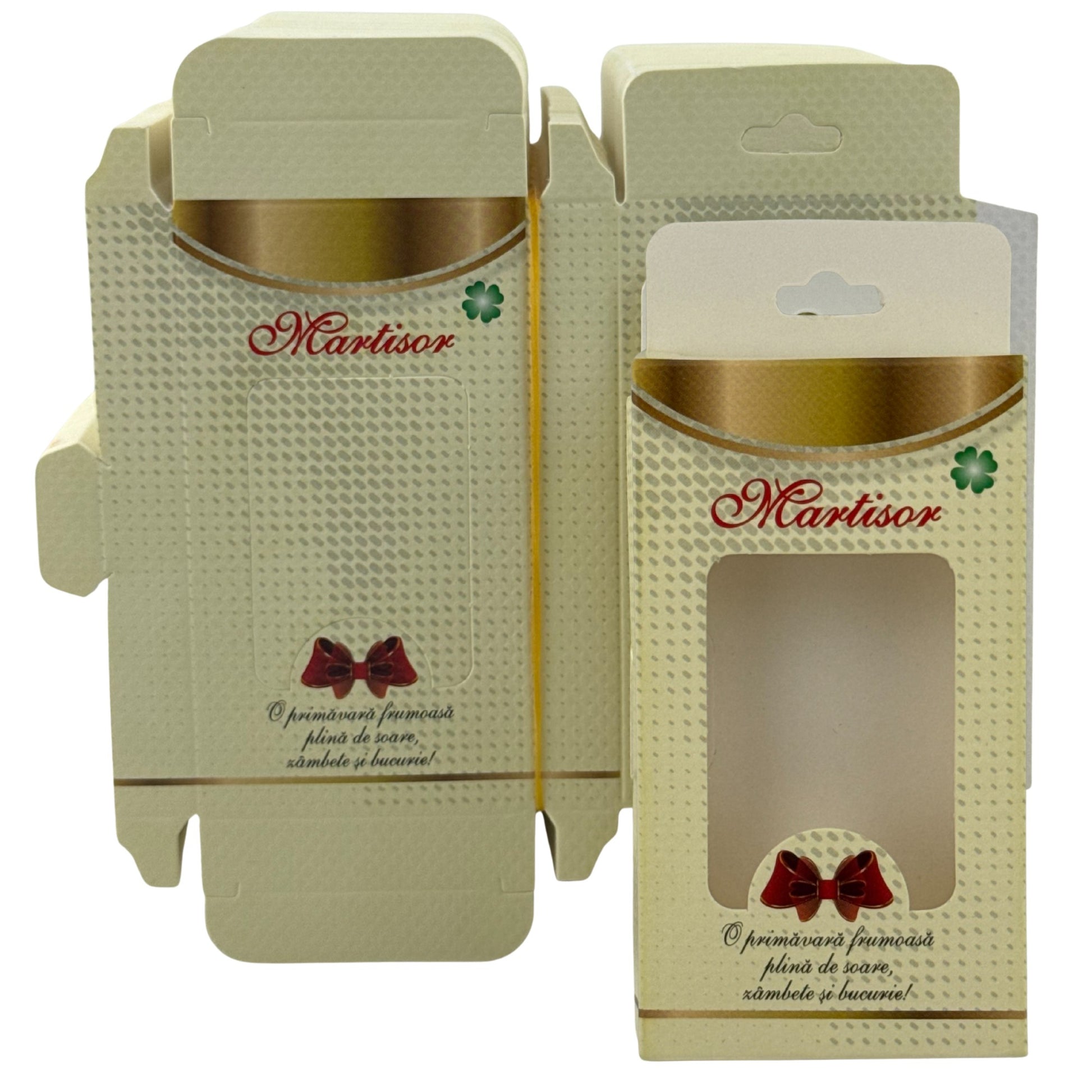 Set 200 Bucati Ambalaje de Carton pentru Martisoare, Klevo, Cutii Brosa, Model cu Funda, Galben