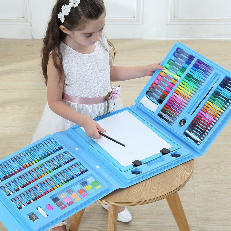 Set 208 Piese, Complet pentru Pictura si Desen, Klevo, Tip Servieta, 3-12 Ani, 32.6 x 27.7 x 6 cm, Albastru