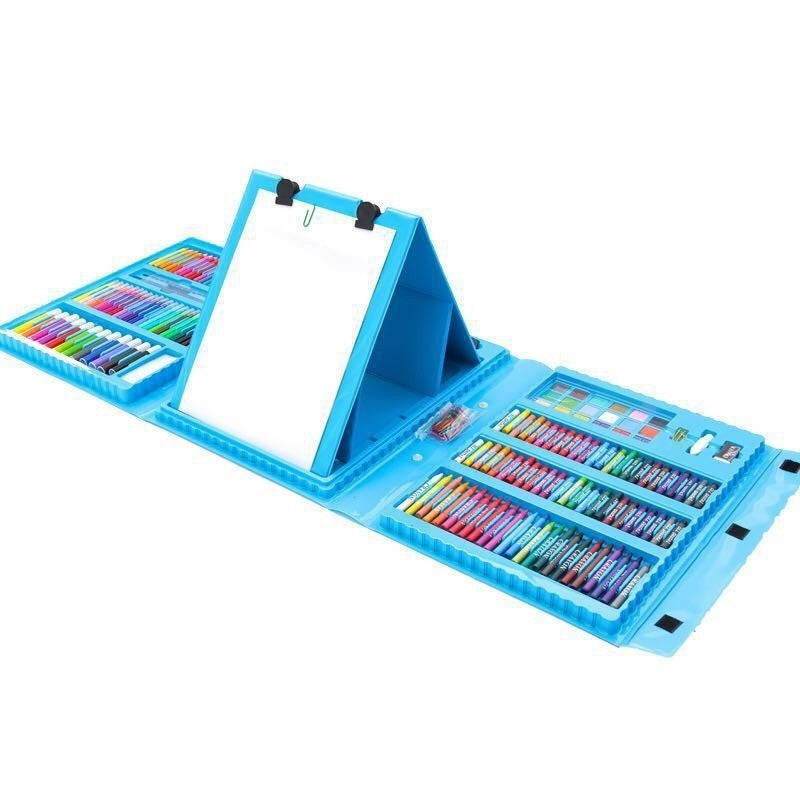 Set 208 Piese, Complet pentru Pictura si Desen, Klevo, Tip Servieta, 3-12 Ani, 32.6 x 27.7 x 6 cm, Albastru
