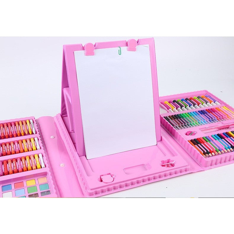 Set 208 Piese, Complet pentru Pictura si Desen, Klevo, Tip Servieta, 3-12 Ani, 32.6 x 27.7 x 6 cm, Roz