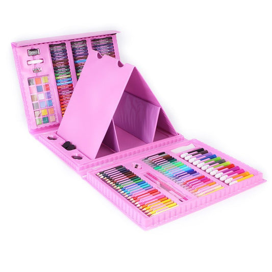 Set 208 Piese, Complet pentru Pictura si Desen, Klevo, Tip Servieta, 3-12 Ani, 32.6 x 27.7 x 6 cm, Roz