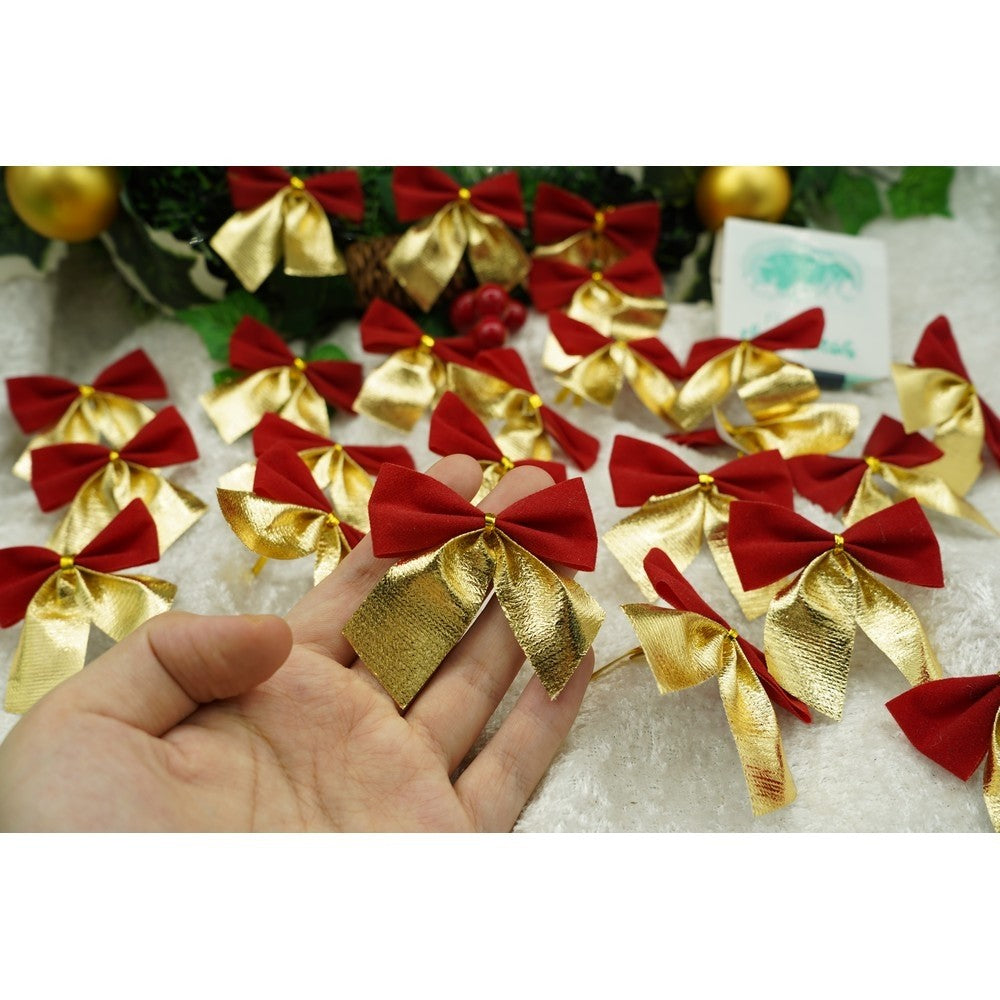 Set 24 fundite pentru brad, Rosii-Aurii , 5 x 6 cm, din poliester, Klevo
