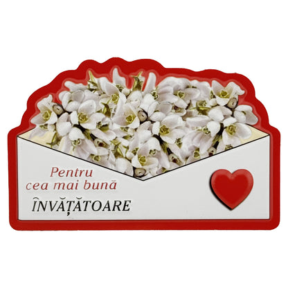 Martisor pentru Invatatoare, Klevo, Set 24 Bucati, Magnet Martisor pentru Frigider, Mesaj pentru Invatatoare, 10 x 6 cm, Alb Rosu