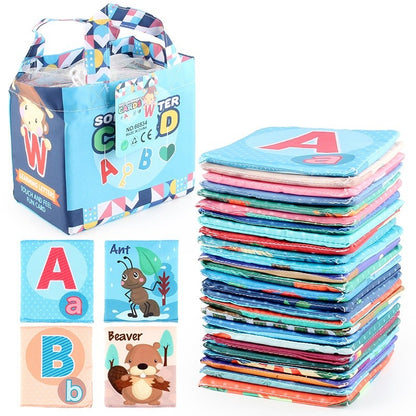 Set 26 Carduri din Panza cu Doua Fete, Klevo, Model Litere, Educational, Interactiv, Saculet Inclus, Multicolor