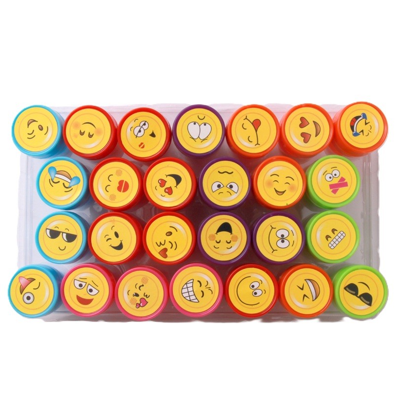 Set 26 Stampile, Klevo, pentru Copii 4-6 Ani, Model Fete Zambitoare Emoji, 20 x 10 x 2 cm, Multicolor