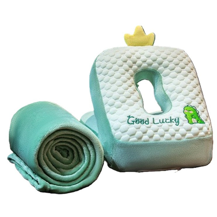 Set 2in1 Patura Microfibra si Perna din Spuma, Klevo, pentru Birou, Calatorii, Pauze, Model Dinozaur, Microfibra, 1x1.7 m, 30x35x30 cm, Verde