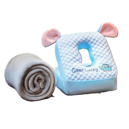 Set 2in1 Patura Microfibra si Perna din Spuma, Klevo, pentru Birou, Calatorii, Pauze, Model Elefant, Microfibra, 1x1.7 m, 30x35x30 cm, Albastru