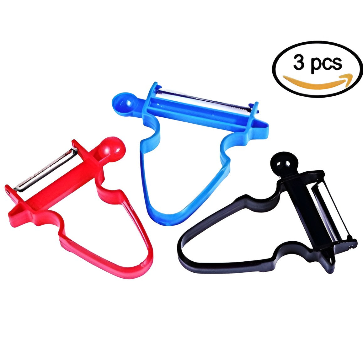 Set 3 Accesorii de Decojire, Razuire si Feliere, Klevo, pentru Legume si Fructe, Negru-Rosu-Albastru