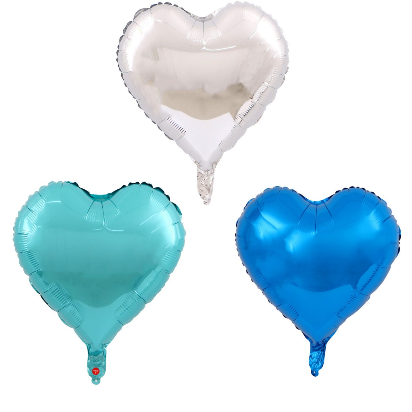 Set 3 Baloane din Folie Metalizata, Klevo, Figurina Inima, Tema Ziua Indragostitilor, 45 cm, Ambalaj Individual, Pai Inclus, Umflare cu Aer sau Heliu, Albastru/Argintiu