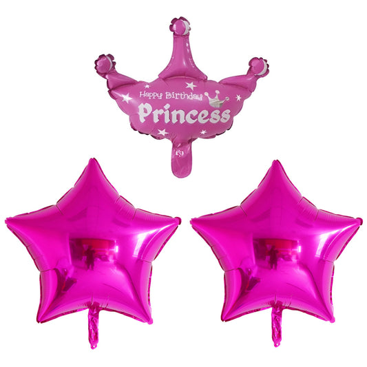 Set 3 Baloane din Folie Metalizata, Klevo, Figurine Coroana si Stea, Model Aniversare, 40 cm, Ambalaj Individual, Pai Inclus, Umflare cu Aer sau