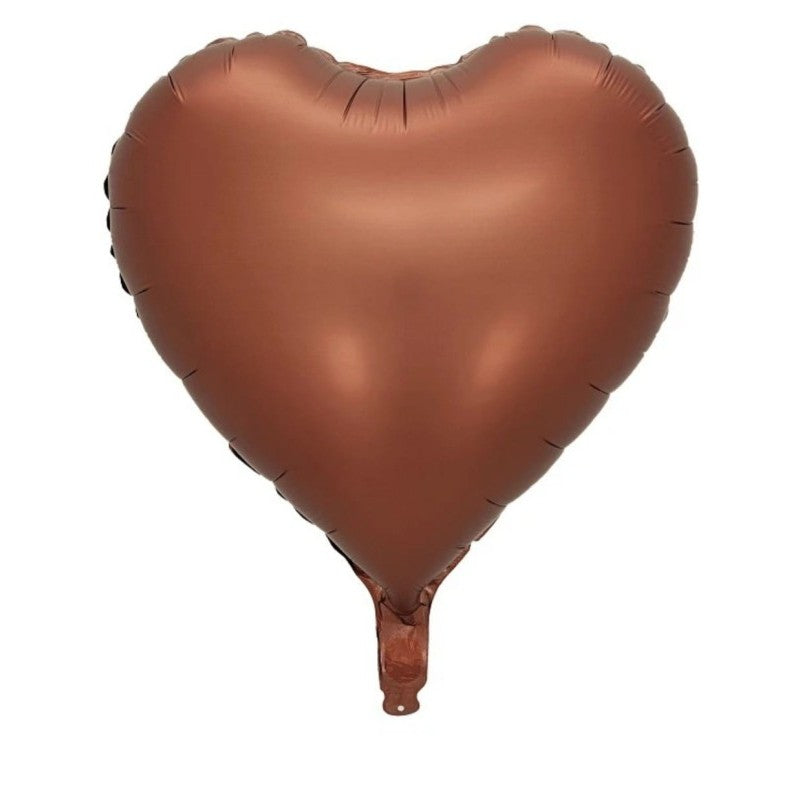 Set 3 Baloane din Folie Metalizata, Klevo, Figurine Inimi, Tema Ziua Indragostitilor, 45 cm, Ambalaj Individual, Pai Inclus, Umflare cu Aer sau Heliu, Crem/Maro