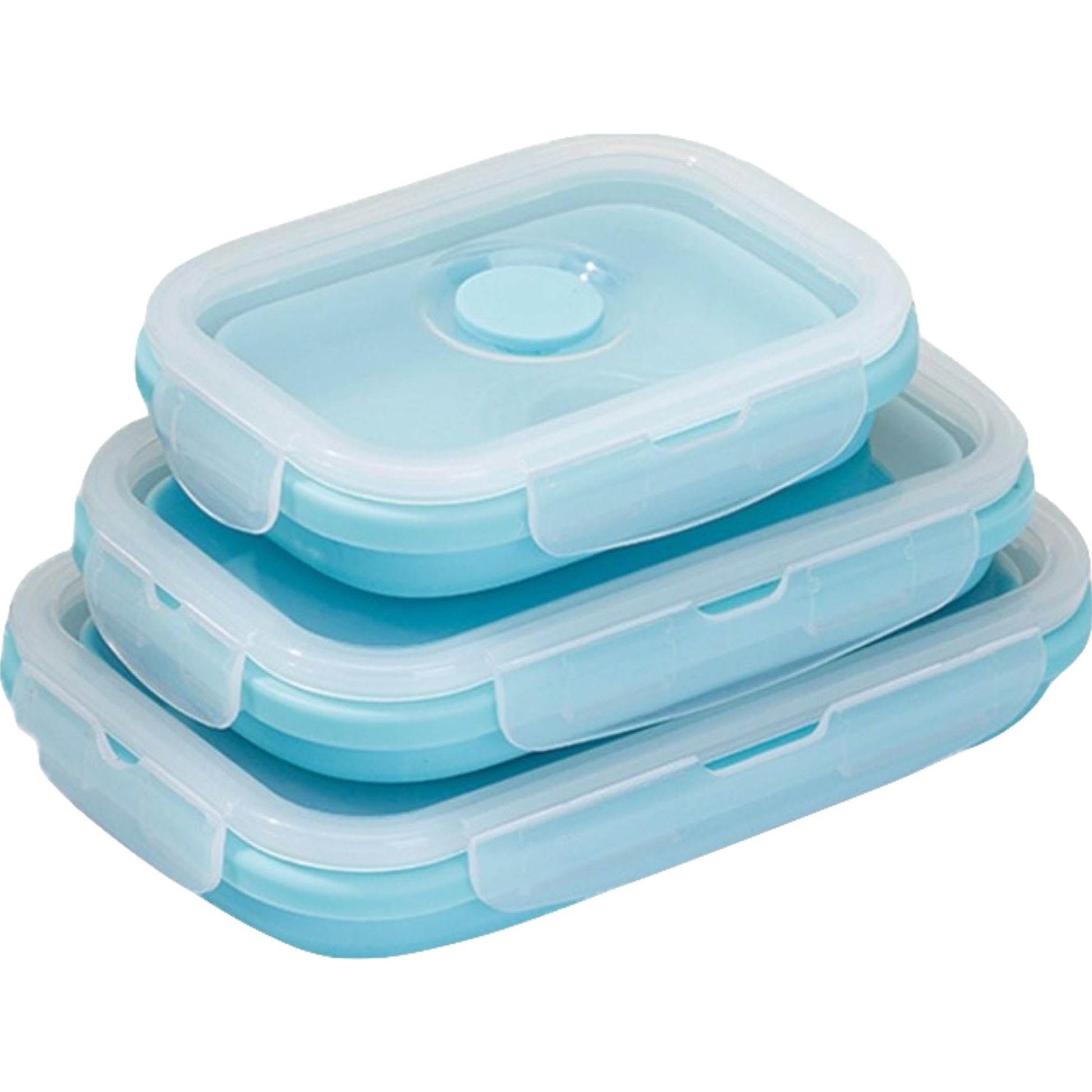 Set 3 caserole pliabile Klevo, din silicon, rezistenta la temperaturi ridicate, usor de depozitat si curatat, 350/500/800 ml, utilizare in cuptorul cu microunde, albastra