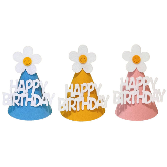 Set 3 Coifuri Happy Birthday, Klevo, pentru Petrecere, Tematica Aniversare, cu Floare din Spuma, Multicolor
