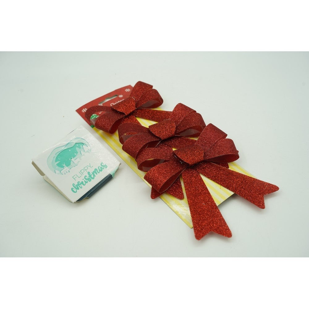 Set 3 fundite pentru brad, Rosii, cu sclipici, 10 x 11 cm, din poliester, Klevo