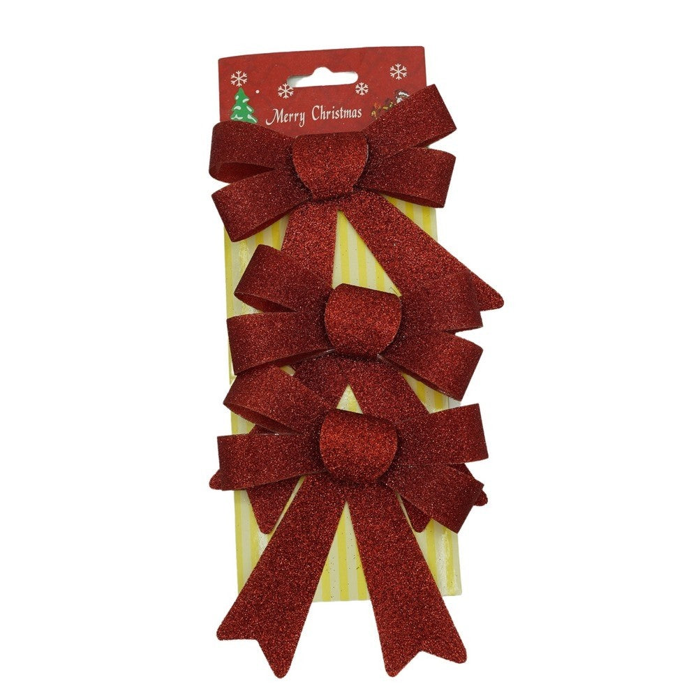Set 3 fundite pentru brad, Rosii, cu sclipici, 10 x 11 cm, din poliester, Klevo