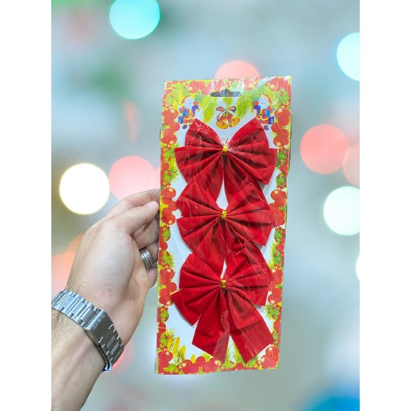 Set 3 fundite pentru brad, Rosii, design cu linii aurii , 11 x 14 cm, din poliester, Klevo