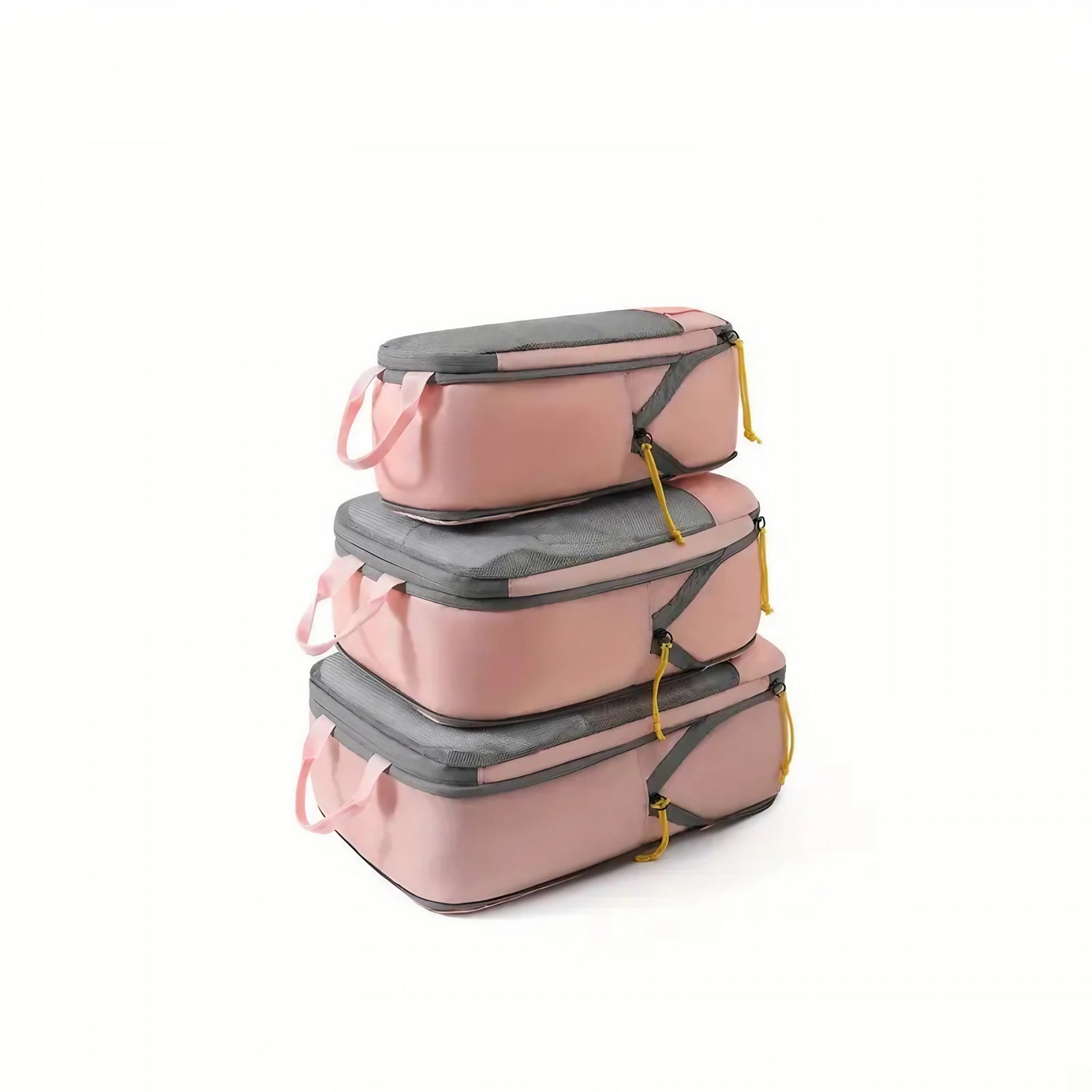 Set 3 Genti de Calatorie Klevo, Pentru Depozitare, Compresibile, 3 Dimensiuni, Mic, Mediu, Mare, Impermeabile, Fermoar Dublu, Roz