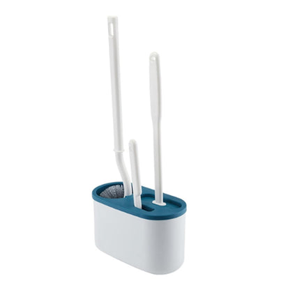Set 3 Perii pentru Toaleta, Klevo, din Silicon, Perie Zimtata, Cap Flexibil, Suport Adeziv pentru Montarea pe Perete, 39 x 19 x 9.8 cm, Albastru/Alb