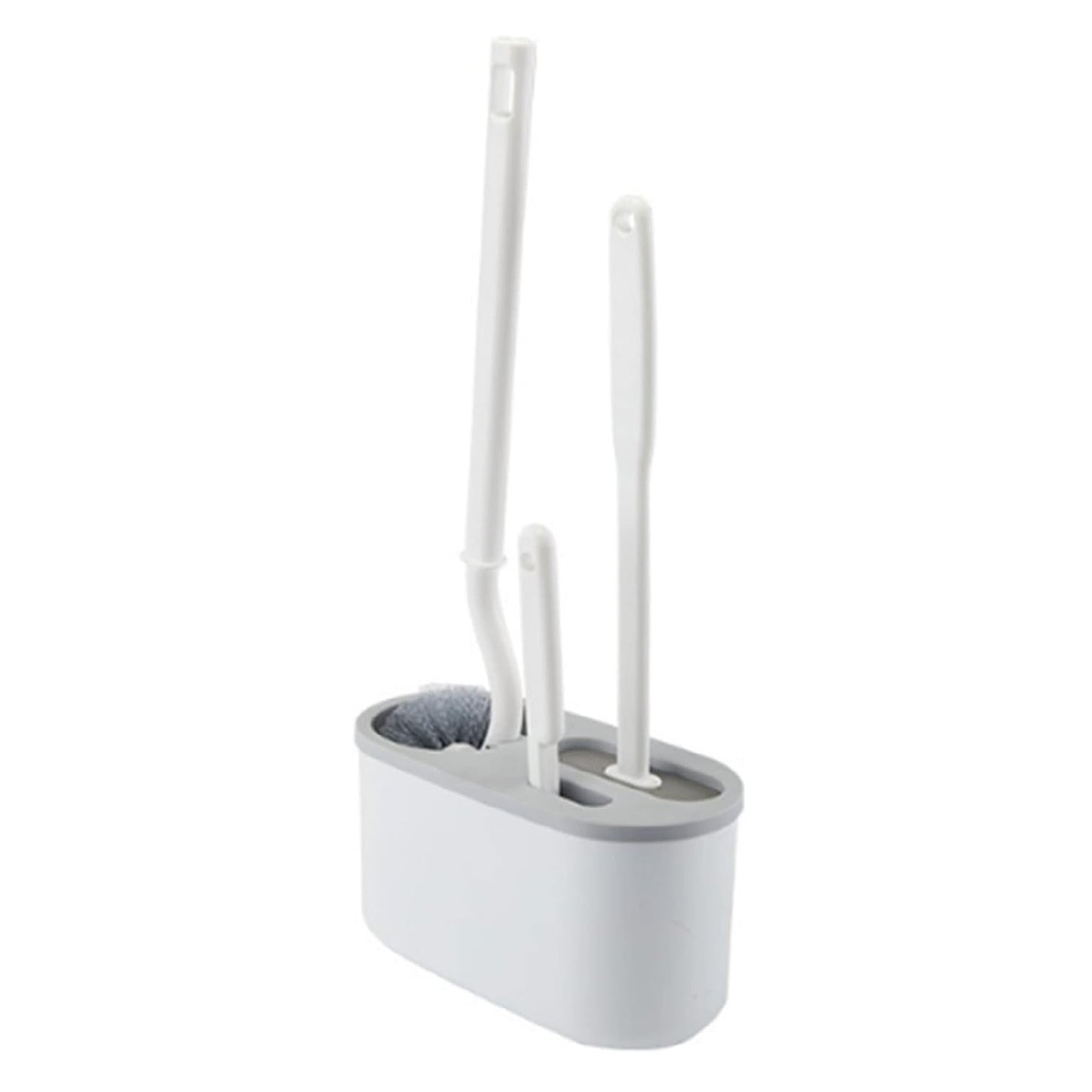 Set 3 Perii pentru Toaleta, Klevo, din Silicon, Perie Zimtata, Cap Flexibil, Suport Adeziv pentru Montarea pe Perete, 39 x 19 x 9.8 cm, Gri/Alb