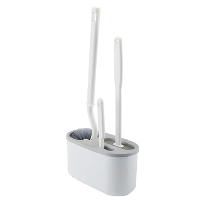 Set 3 Perii pentru Toaleta, Klevo, din Silicon, Perie Zimtata, Cap Flexibil, Suport Adeziv pentru Montarea pe Perete, 39 x 19 x 9.8 cm, Gri/Alb
