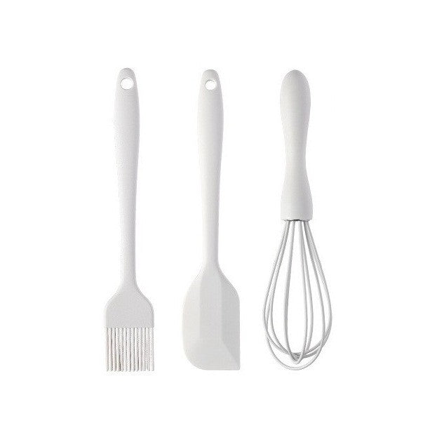 Set 3 Ustensile de Bucatarie, Klevo, din Silicon+Inox, Termorezistente, Antiaderente, 20 x 13 x 3 cm, Alb Ivory