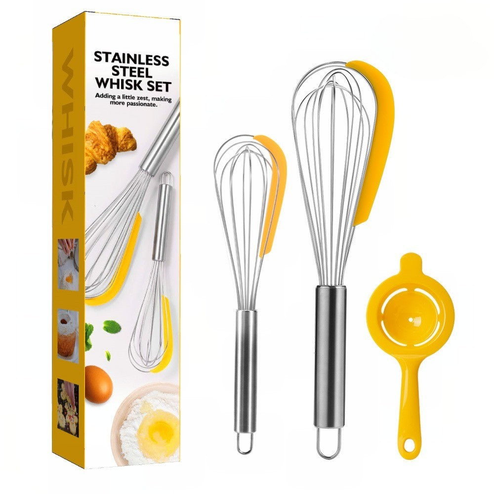 Set 3 ustensile pentru bucatarie Klevo, 2 teluri, un separator oua, inox/silicon, Galben