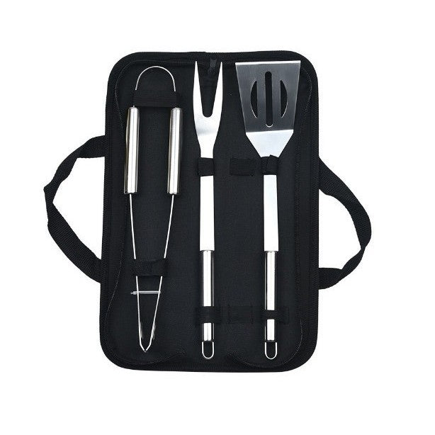 Set 3 Ustensile pentru Gratar, Klevo, din Otel Inoxidabil, Geanta Oxford, Argintiu