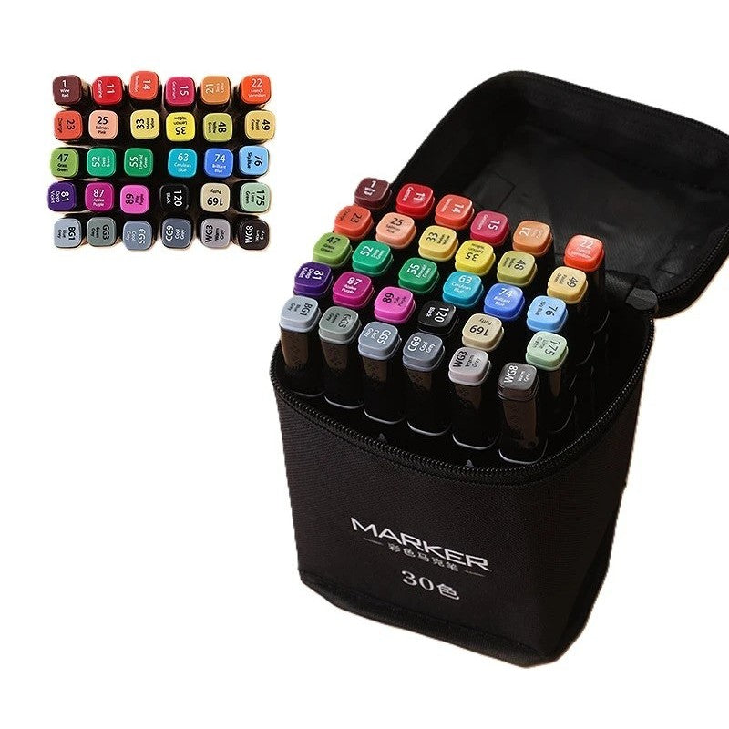 Set 30 Markere, Klevo, pe Baza de Alcool, Dublu Capat, Subtire 1mm si Gros 6 mm, Geanta Depozitare, 15 cm, Multicolor