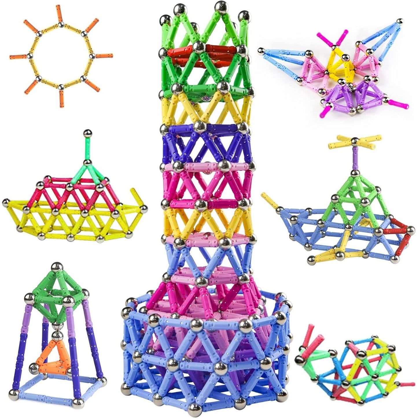 Set 308 Piese Betisoare Magnetice, Klevo, din Plastic/Magnet, +3 Ani, Multicolor