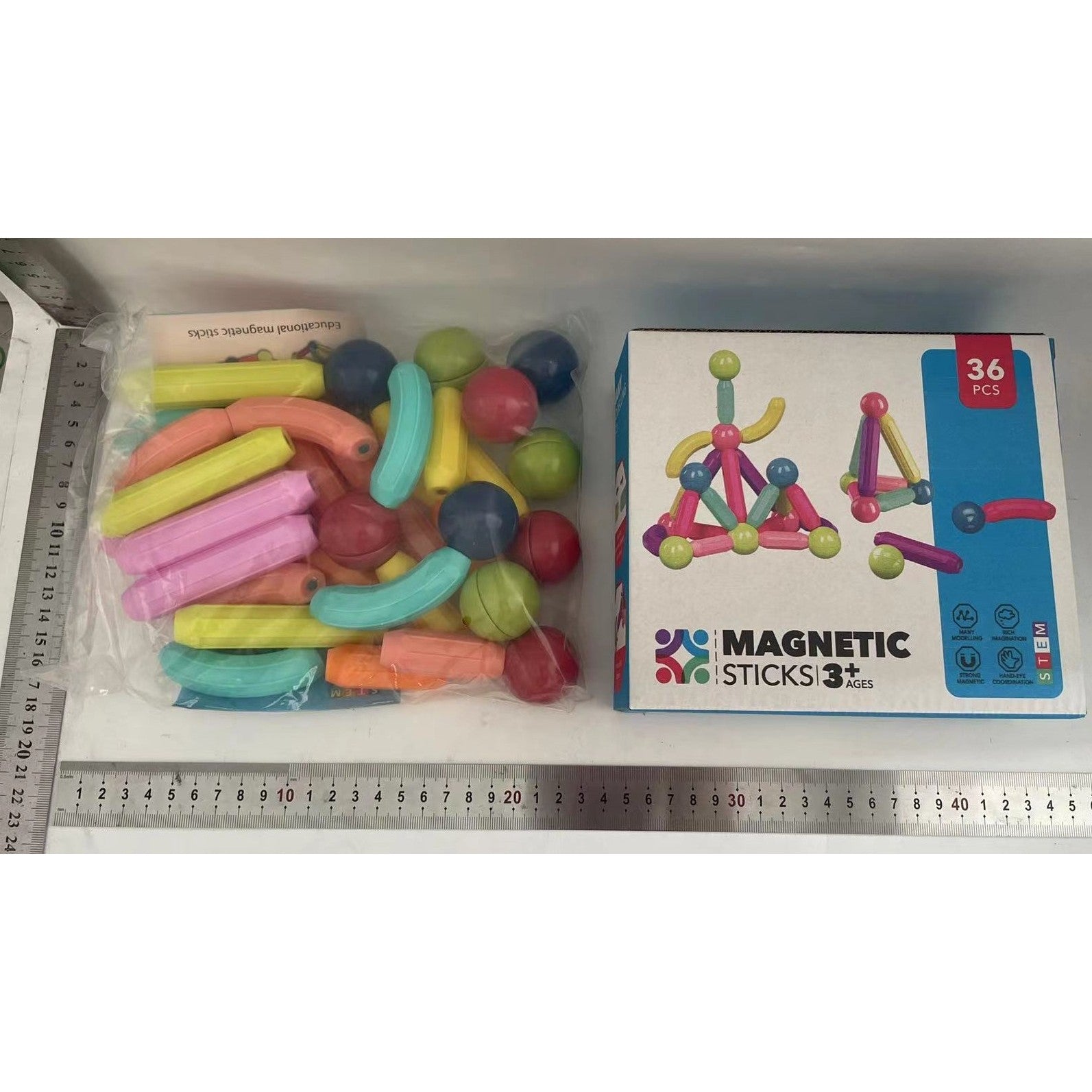Set 36 de Piese Magnetice de Constructie, Klevo, Puzzle, Forme, 3 Ani, ABS, Magnet, 18x6x16 cm, Multicolor