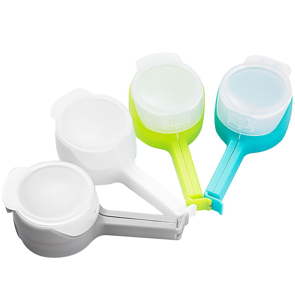 Set 4 cleme cu capac Klevo, pentru sigilare pungi alimente, material ABS, multicolor