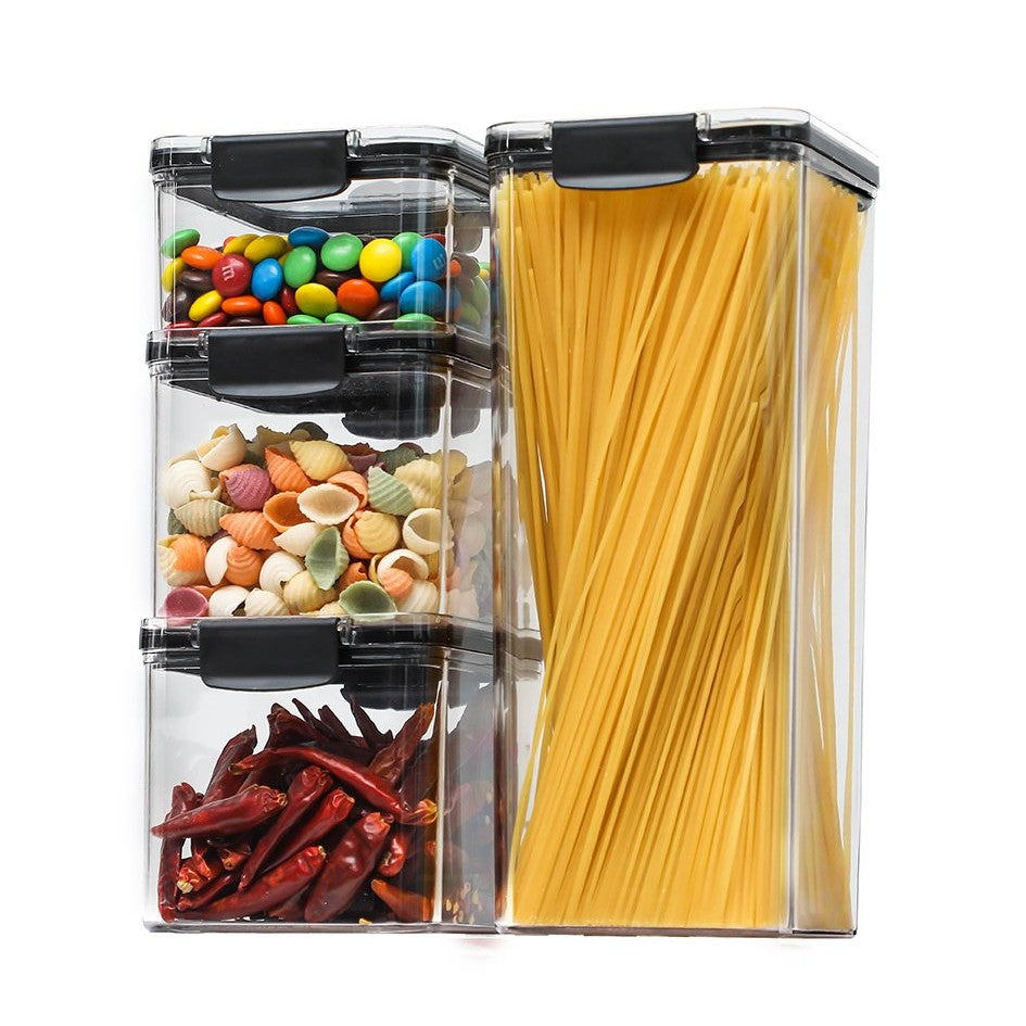 Set 4 Recipiente din Plastic, Klevo, pentru Alimente/Obiecte, Inchidere Ermetica, 1 x 460 ml, 2 x 700 ml, 1 x 1300 ml, Transparent