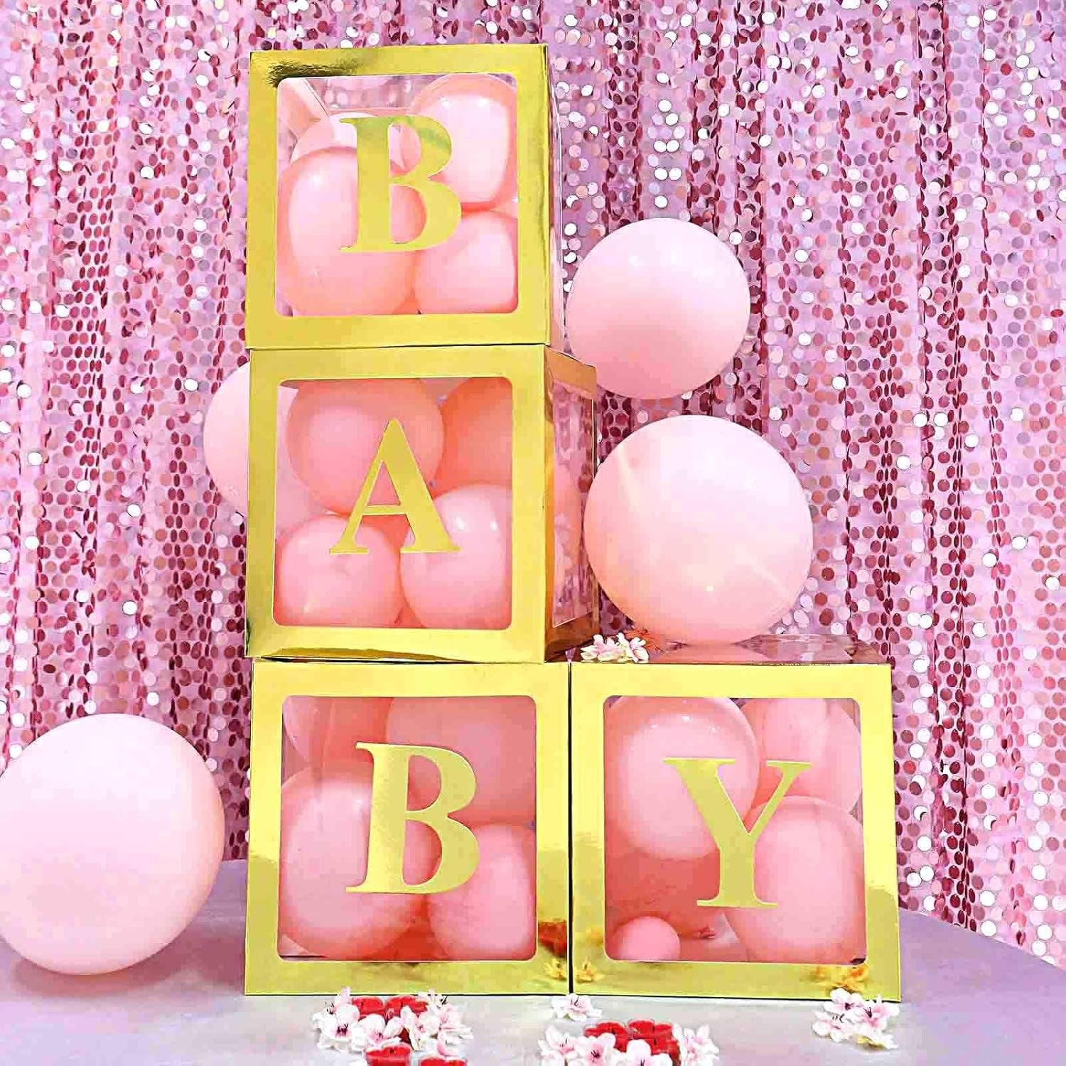 Set 4 Cutii pentru Baloane, Klevo, Model Simplu, Tematica Aniversare, Cuburi Decorative din Plastic, Accesorii pentru Petrecere, 30 x30 cm