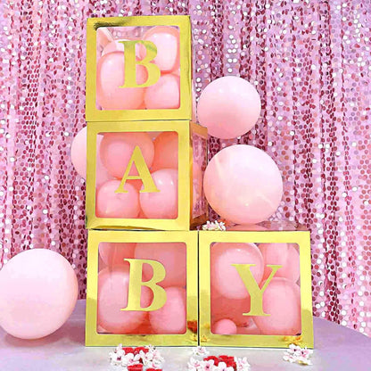 Set 4 Cutii pentru Baloane, Klevo, Model Simplu, Tematica Aniversare, Cuburi Decorative din Plastic, Accesorii pentru Petrecere, 30 x30 cm
