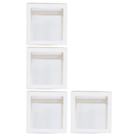 Set 4 Cutii pentru Baloane, Klevo, Model Simplu, Tematica Aniversare, Cuburi Decorative din Plastic, Accesorii pentru Petrecere, 30 x30 cm, Transparente Contur Alb