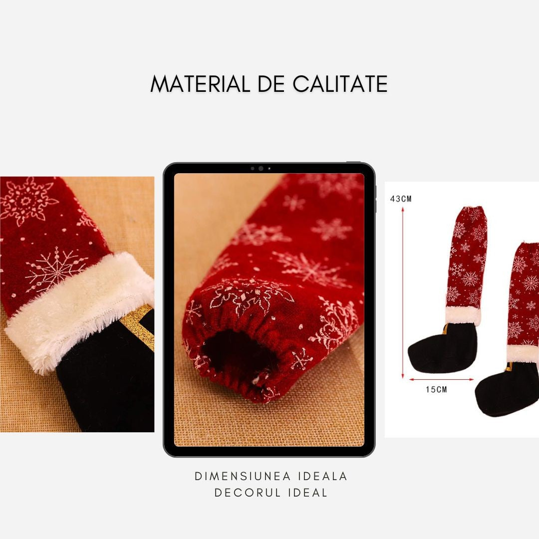 Set 4 decoratiuni tip soseta pentru scaune Klevo, tematica Craciun, material textil/poliester, 15 x 43 cm, rosu
