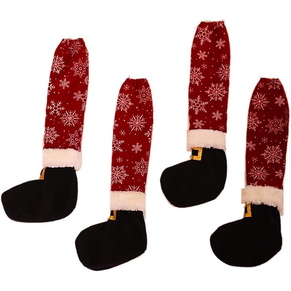 Set 4 decoratiuni tip soseta pentru scaune Klevo, tematica Craciun, material textil/poliester, 15 x 43 cm, rosu