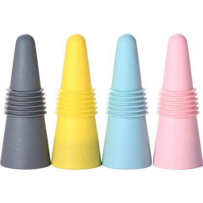 Set 4 dopuri reutilizabile din silicon Klevo, pentru sticle de vin, bautura, multicolor