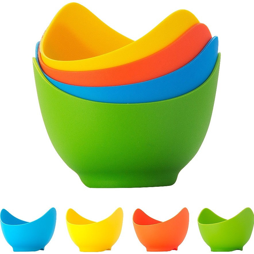 Set 4 forme pentru oua posate Klevo, din silicon rezistent la temperatura mare, usor de utilizat, multicolor