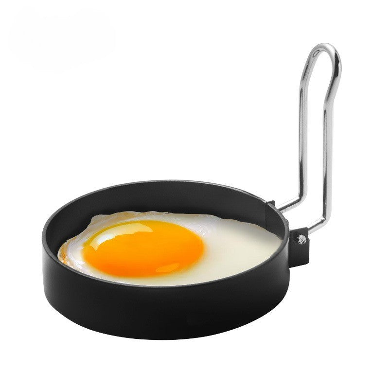 Set 4 forme rotunde pentru ou Klevo, din otel, strat antiaderent, diametru 7.5 cm, cu maner din ABS, negru