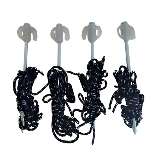 Franghie cu Cuie pentru Corturi, Klevo, Set 4 Bucati, Accesorii pentru Ancorare Corturi Pavilion, Copertine Tip Pavilion, Franghie 3 m, Cuie 20 cm, Negru/Alb