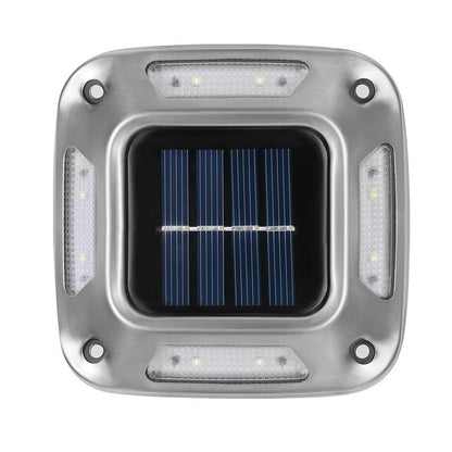 Set 4 Lampi Solare, Klevo, 8 LED-uri, IP65, din ABS+PC, 6-12 h Iluminare, Baterie 1.2 V 600 mAh, Montare pe Perete/Pamant, Lumina Alb Cald, 9 x 9 x 5.5 cm, Gri
