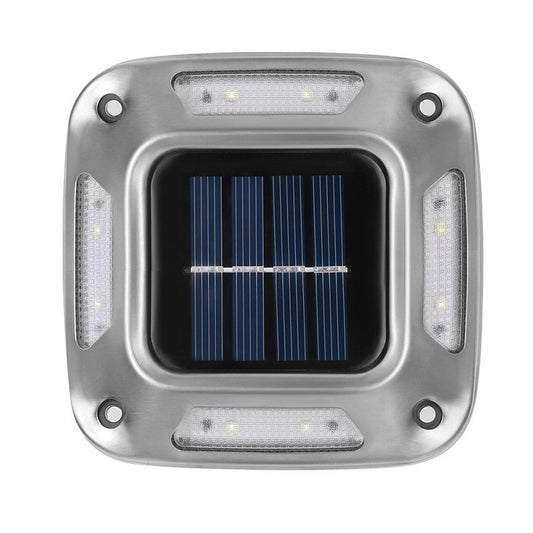 Set 4 Lampi Solare, Klevo, 8 LED-uri, IP65, din ABS+PC, 6-12 h Iluminare, Baterie 1.2 V 600 mAh, Montare pe Perete/Pamant, Lumina Alb Cald, 9 x 9 x 5.5 cm, Gri
