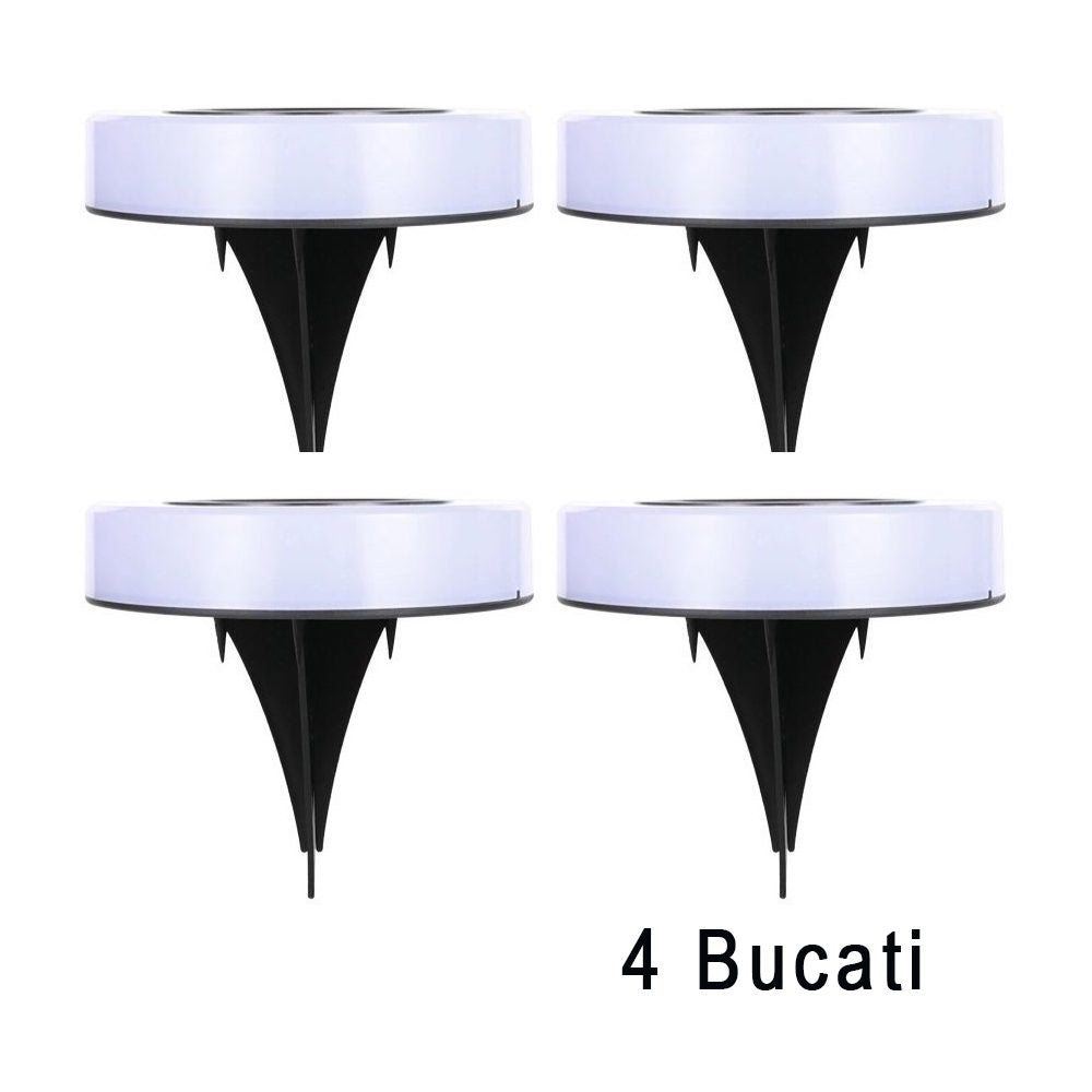 Set 4 Lampi Solare Led pentru Gradina, Klevo, Model Cerc, 10.5 x 2.4 cm, Buton On-Off, Alb Rece, Negru/Alb