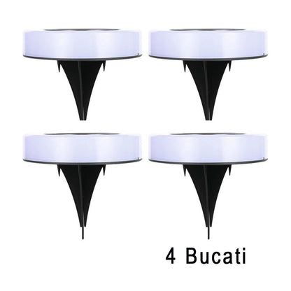 Set 4 Lampi Solare Led pentru Gradina, Klevo, Model Cerc, 10.5 x 2.4 cm, Buton On-Off, Multicolor, Negru/Alb