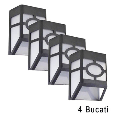 Set 4 Lampi Solare Led pentru Gradina, Klevo, Model Geometric, 11.8 x 8.6 x 5 cm, Buton On-Off, Alb Rece, Negru/Alb