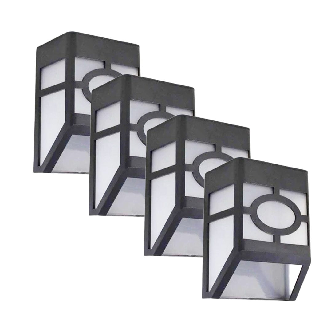 Set 4 Lampi Solare Led pentru Gradina, Klevo, Model Geometric, 11.8 x 8.6 x 5 cm, Buton On-Off, Lumina Multicolora, Negru/Alb